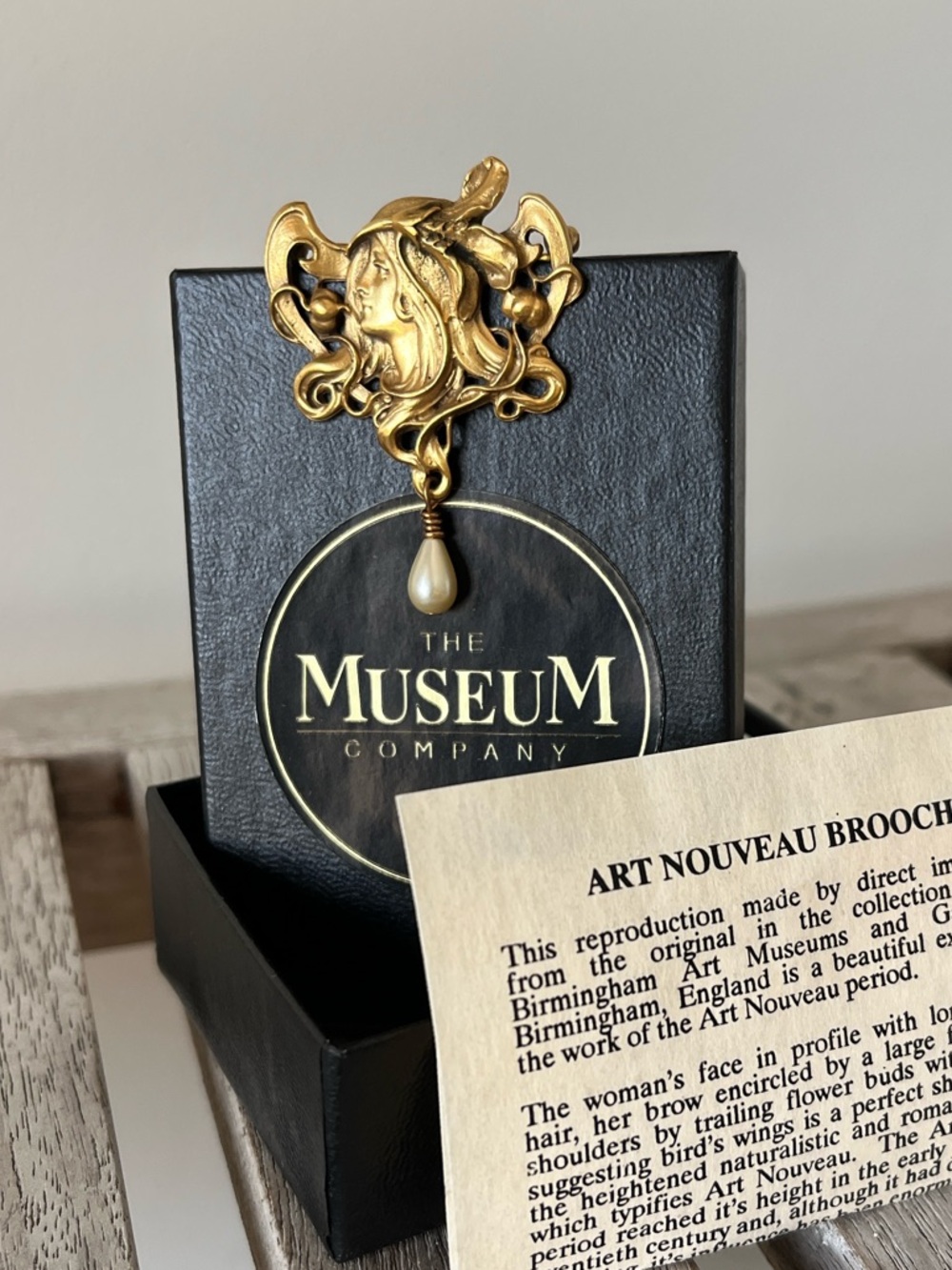 Art Nouveau Lady Brooch – Museum Reproduction w/ Pearl Drop – New in Box